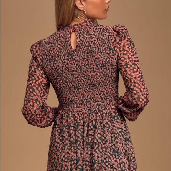 NWT Lulu’s Floral Forever Green and Pink Smocked Skater Dress - Picture 4 of 13